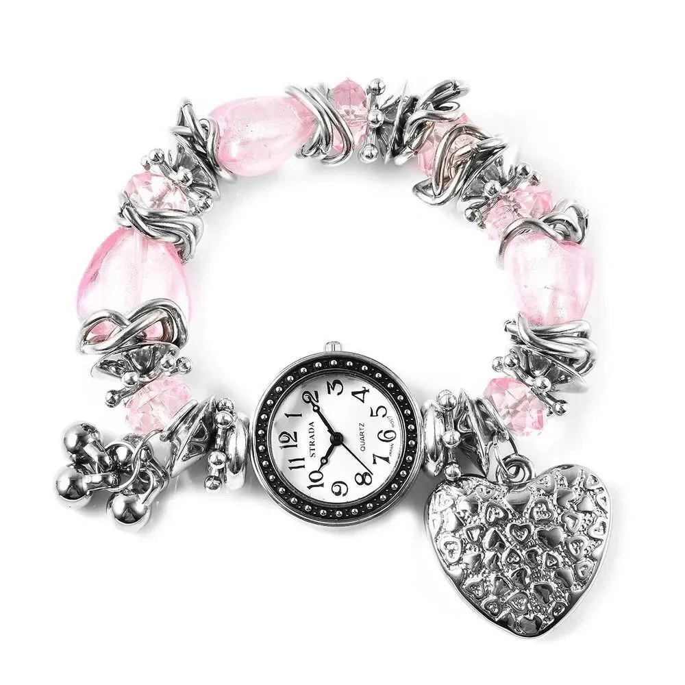 STRADA Pink Murano Style, Chroma Multi Charm Bracelet Watch (6-6.50 In)